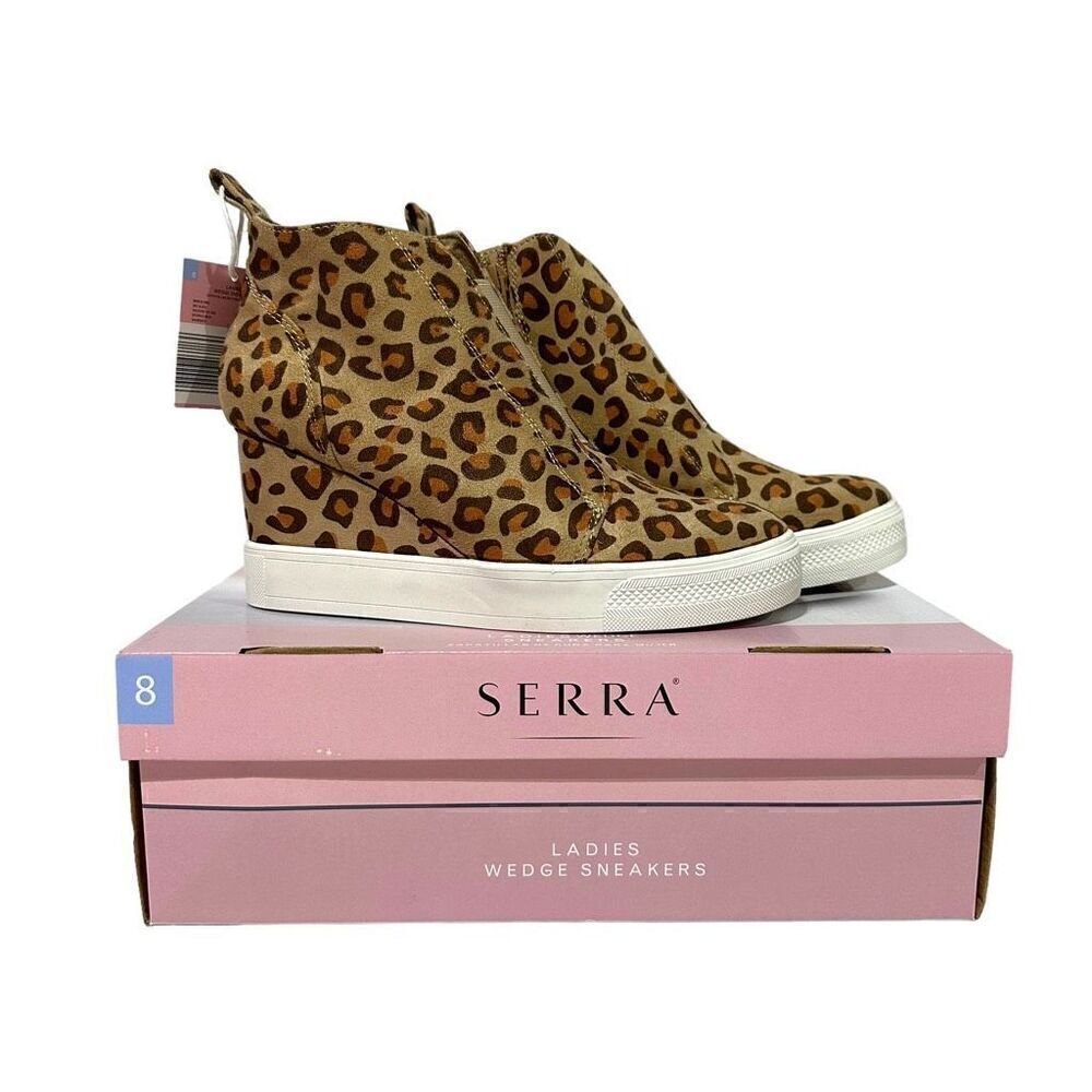 Serra Womens Leopard Wedge Heel High-Top Sneakers Size 8